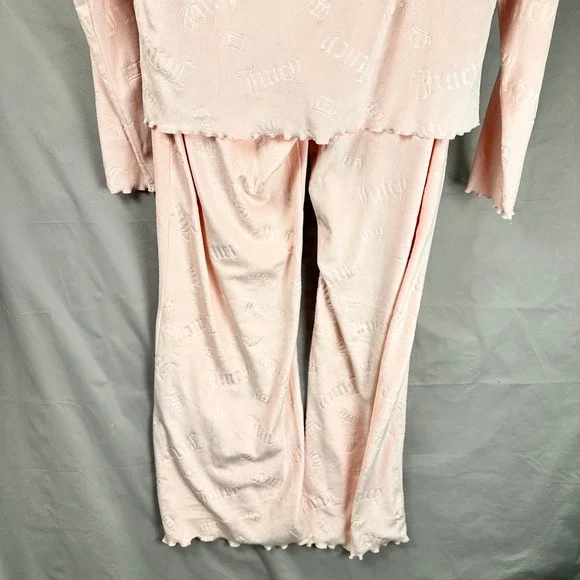 Juicy Couture Pink Velour Rhinestone Pajama Lounge Set Women's XL Y2K Aesthetic